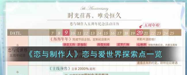 《戀與製作人》戀與愛世界探索點一覽