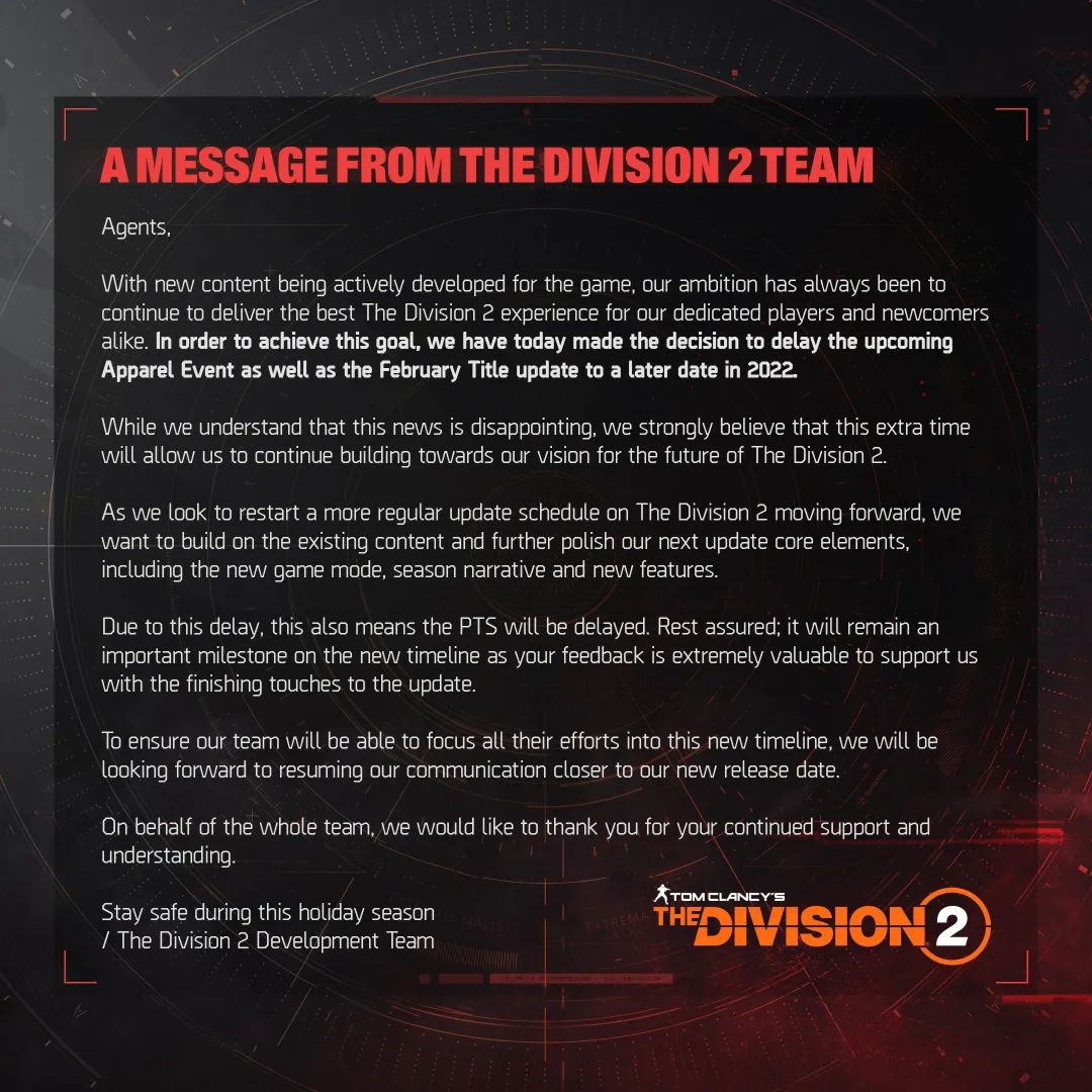 《全境封鎖2》大型更新再延期 2022年末推出