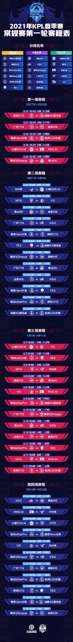 KPL春季賽常規賽第一輪賽程表公布