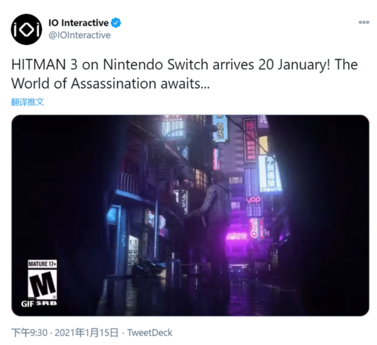 《殺手3》NS雲版和其他版本同時在1月20日上線