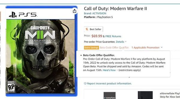 亞馬遜泄露《使命召喚：現代戰爭2》B測時間