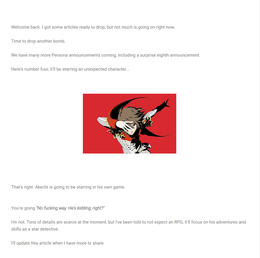 傳聞：一款以明智吾郎為主角的《P5》衍生作品正在開發中