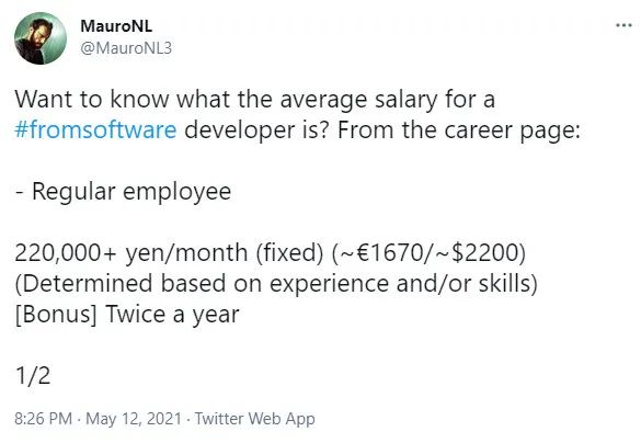 FromSoftware員工薪資曝光 普通員工月薪剛過萬元