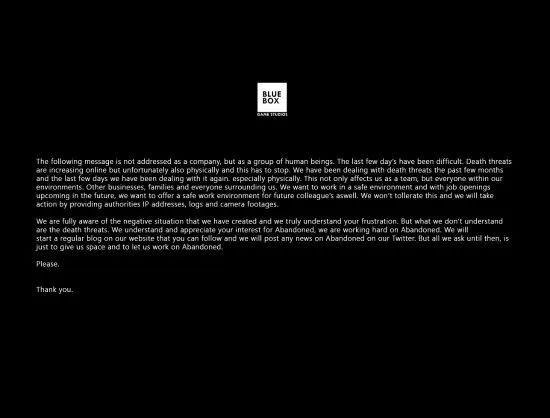 PS5《Abandoned》開發團隊遭死亡威脅，將與警方合作打擊該行為