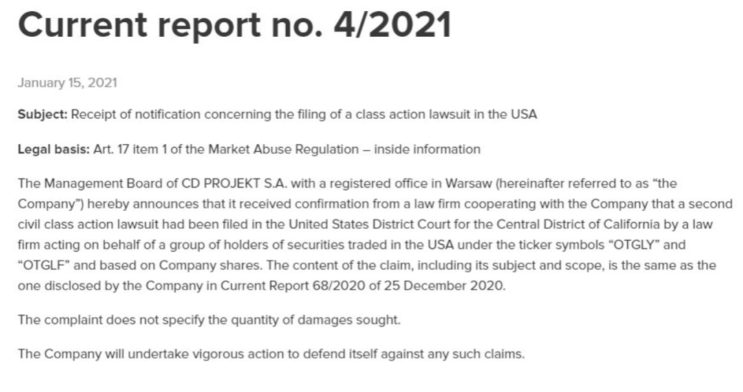 CDPR再度因《賽博朋克2077》面臨集體訴訟！具體索賠數目未知！