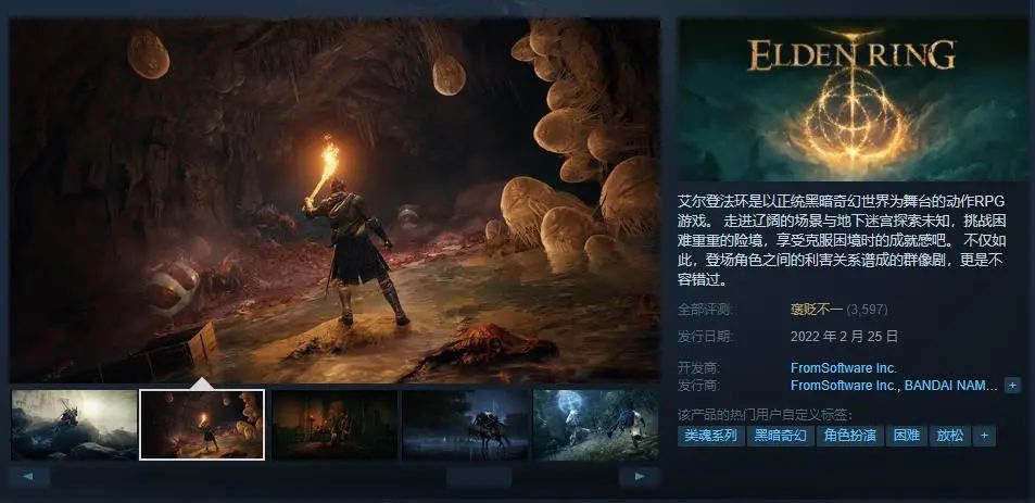 魂系大作《艾爾登法環》現已發售，Steam綜合評價「褒貶不一」