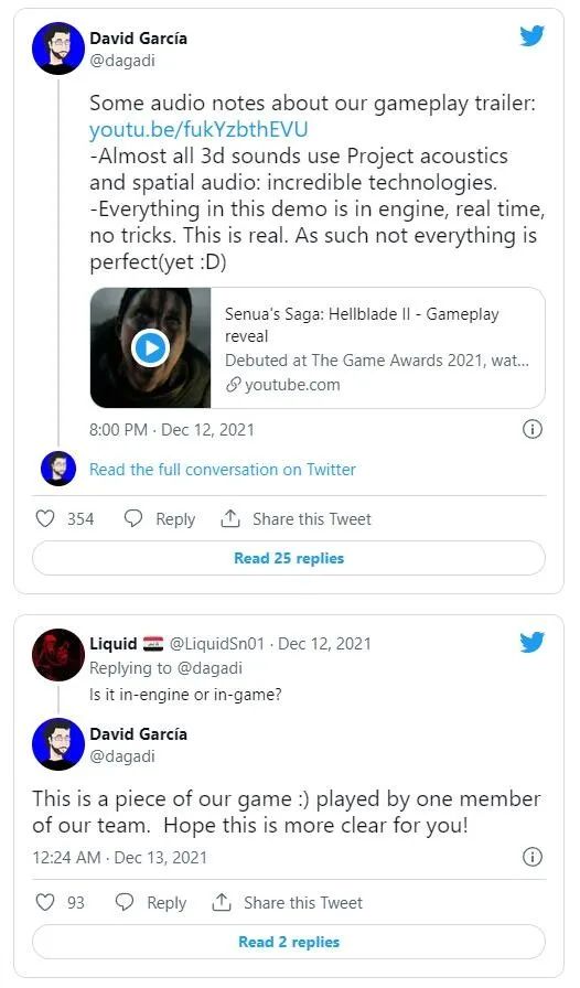 開發者重申《地獄之刃2》預告片為全引擎實時片段