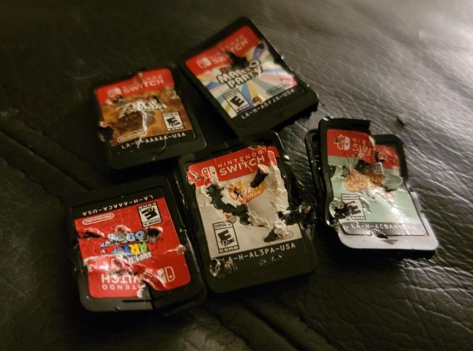 苦味劑失靈 國外一玩家Switch卡帶被狗啃面目全非
