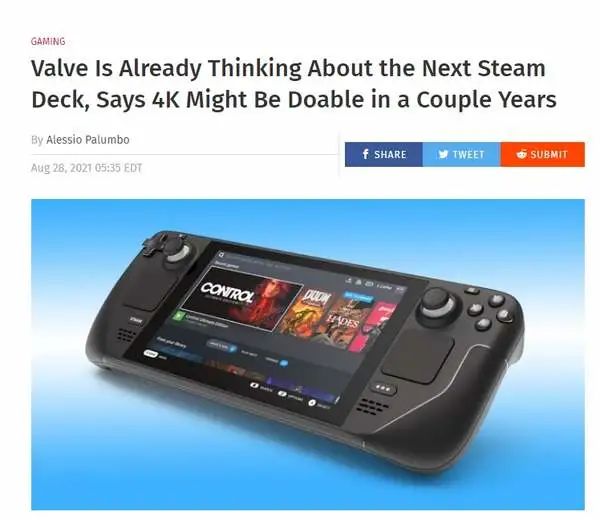 Steam Deck 2已在路上！V社設計師稱下代掌機將支持4K