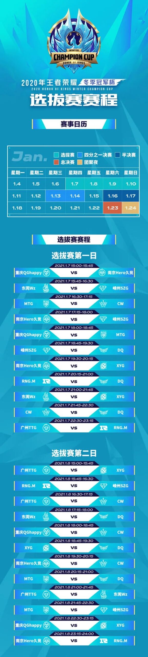 2020王者榮耀冬冠選拔賽賽程公布