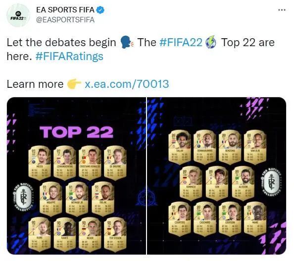 《FIFA 22》球員排名公布 梅西仍然位居第一