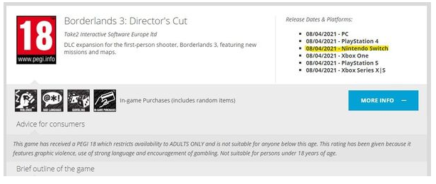 《無主之地3》導演剪輯版或將登陸Switch平台