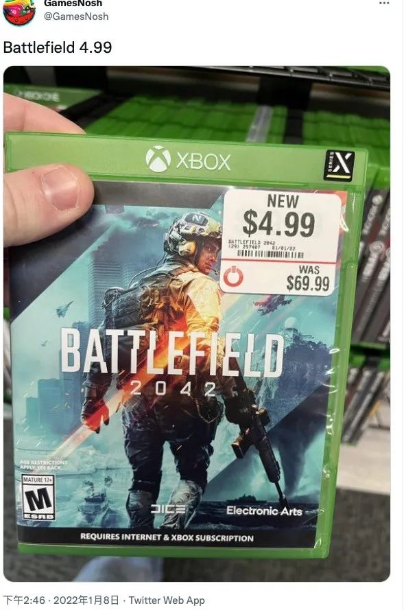 《戰地2042》實體版在商店僅售5美元 引發玩家熱議