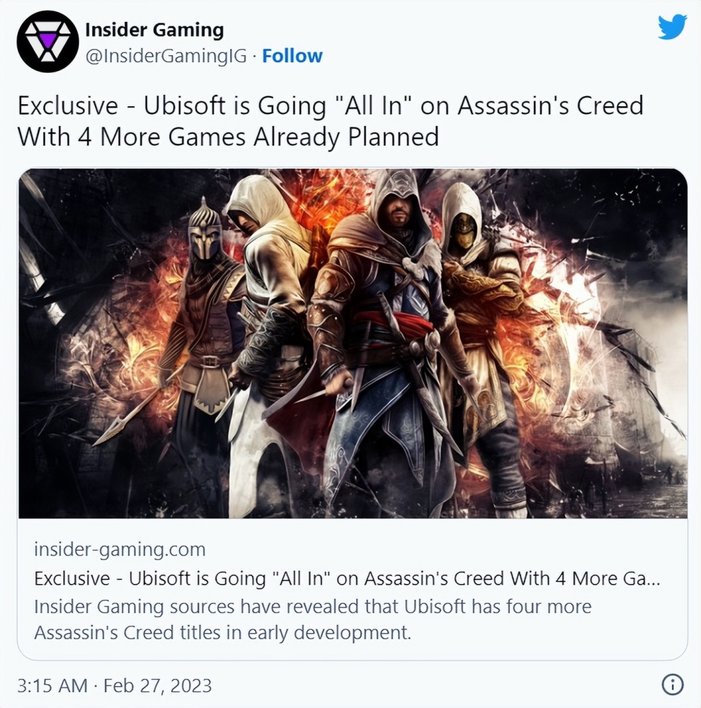 傳另有四款《刺客信條》遊戲正在開發中，細節曝光