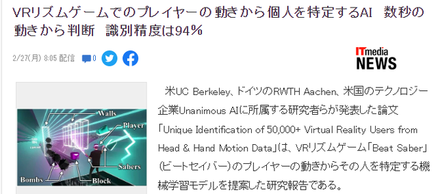 研究團隊公布新AI 僅憑VR遊戲《節奏光劍》動作找出玩家