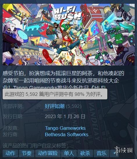 《Hi-Fi Rush》火爆：Steam好評如潮！M站用戶評分9.1