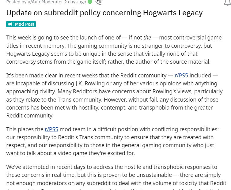 《霍格沃茨之遺》在Reddit論壇惹爭議，J.K.羅琳被禁止討論