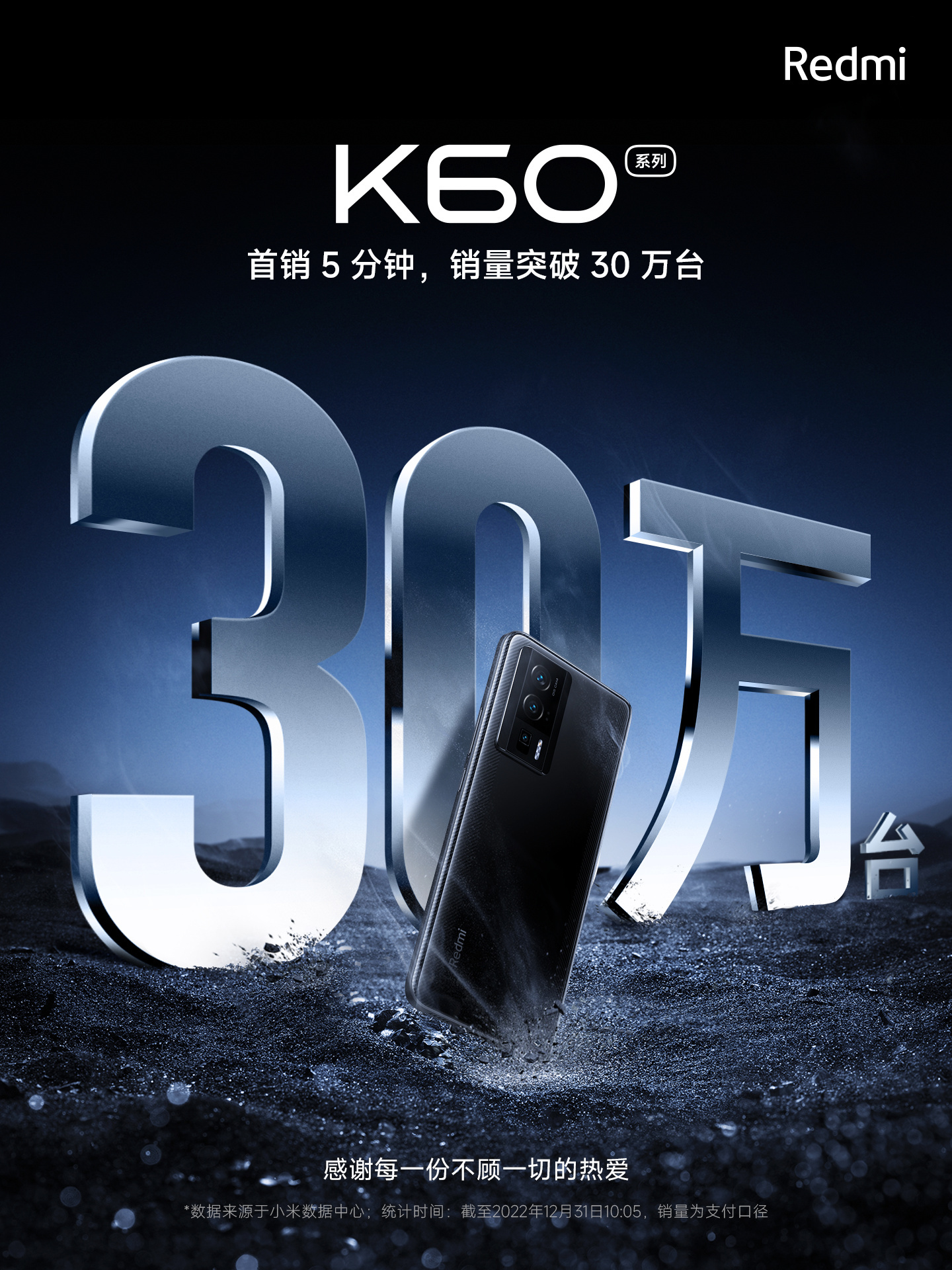 小米 Redmi K60 / Pro 系列今日開售：5 分鍾銷量突破 30 萬台
