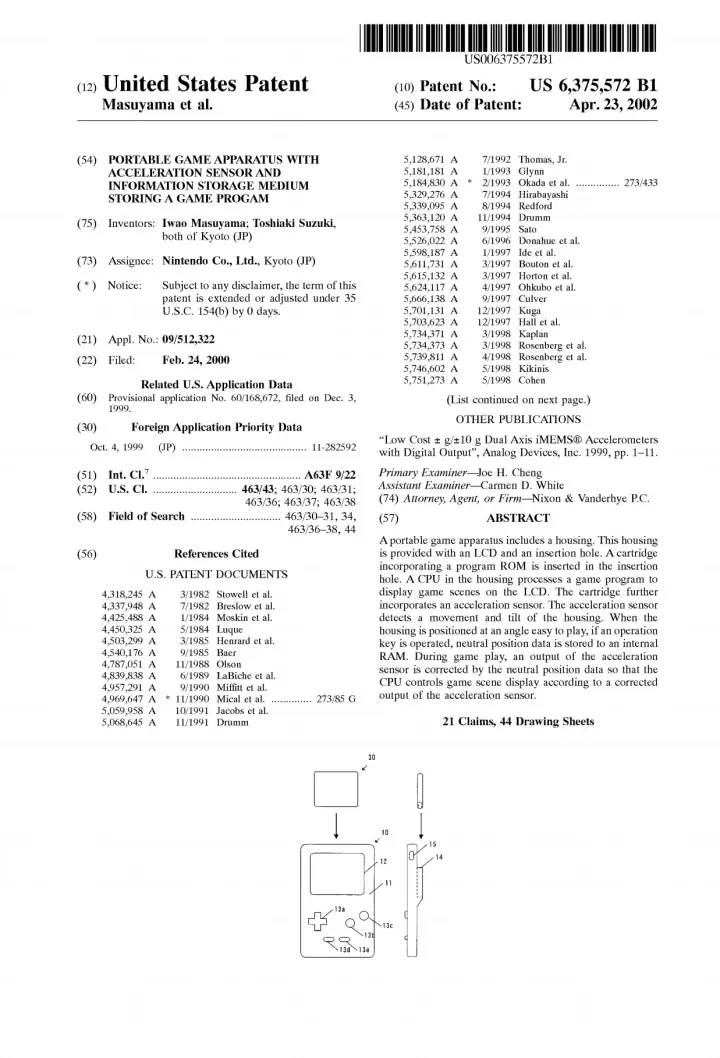 任天堂被引用數最多的10份專利，以及引用任天堂專利數量最多的10家公司（索尼最多）