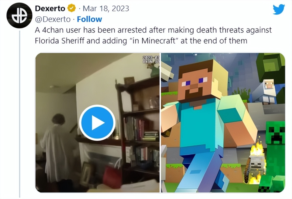 美38歲男子網路威脅警長被捕，曾試圖拿《我的世界》做擋箭牌