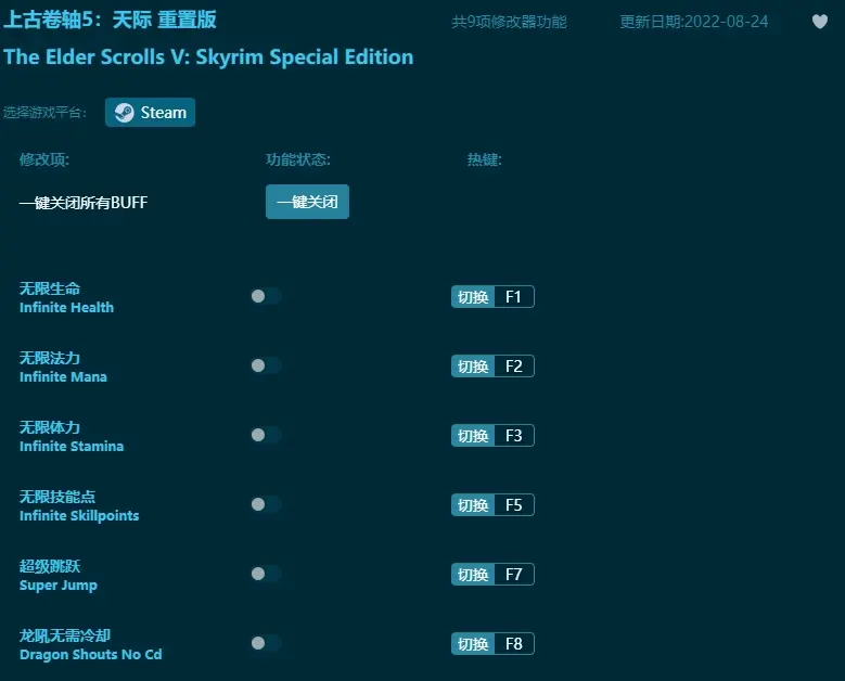 上古卷軸5：天際 重置版修改器9項大全內容及熱鍵