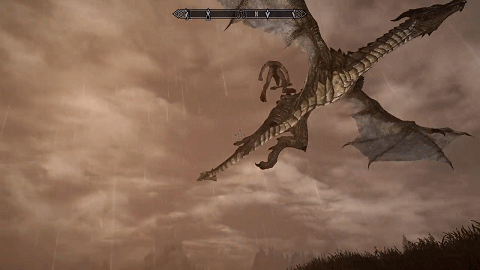 《上古卷軸5》奇景：強強聯合，巨人乘飛龍翱翔於空中