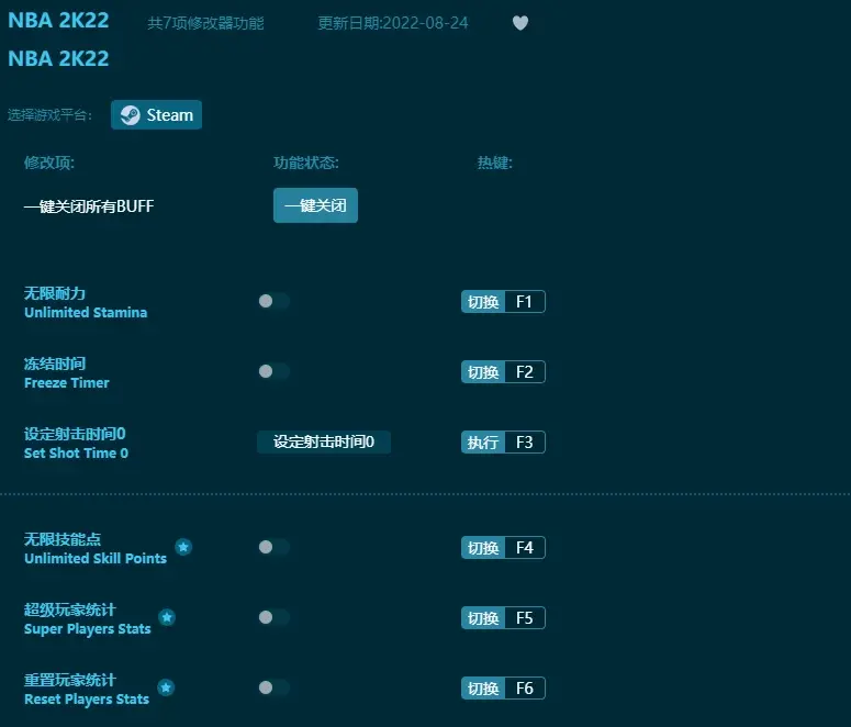 NBA 2K22修改器7項大全內容及熱鍵