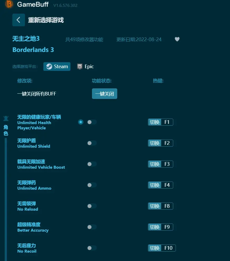 無主之地3修改器包含多達四十八項修改內容，（附）無主之地3修改器使用教程
